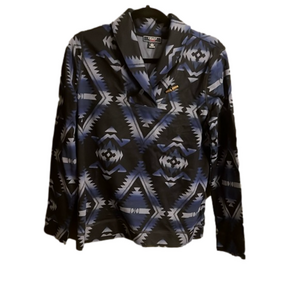 Chaps - Women’s Size L Blue Aztec Cotton Flannel Shawl Neck Pullover NWT